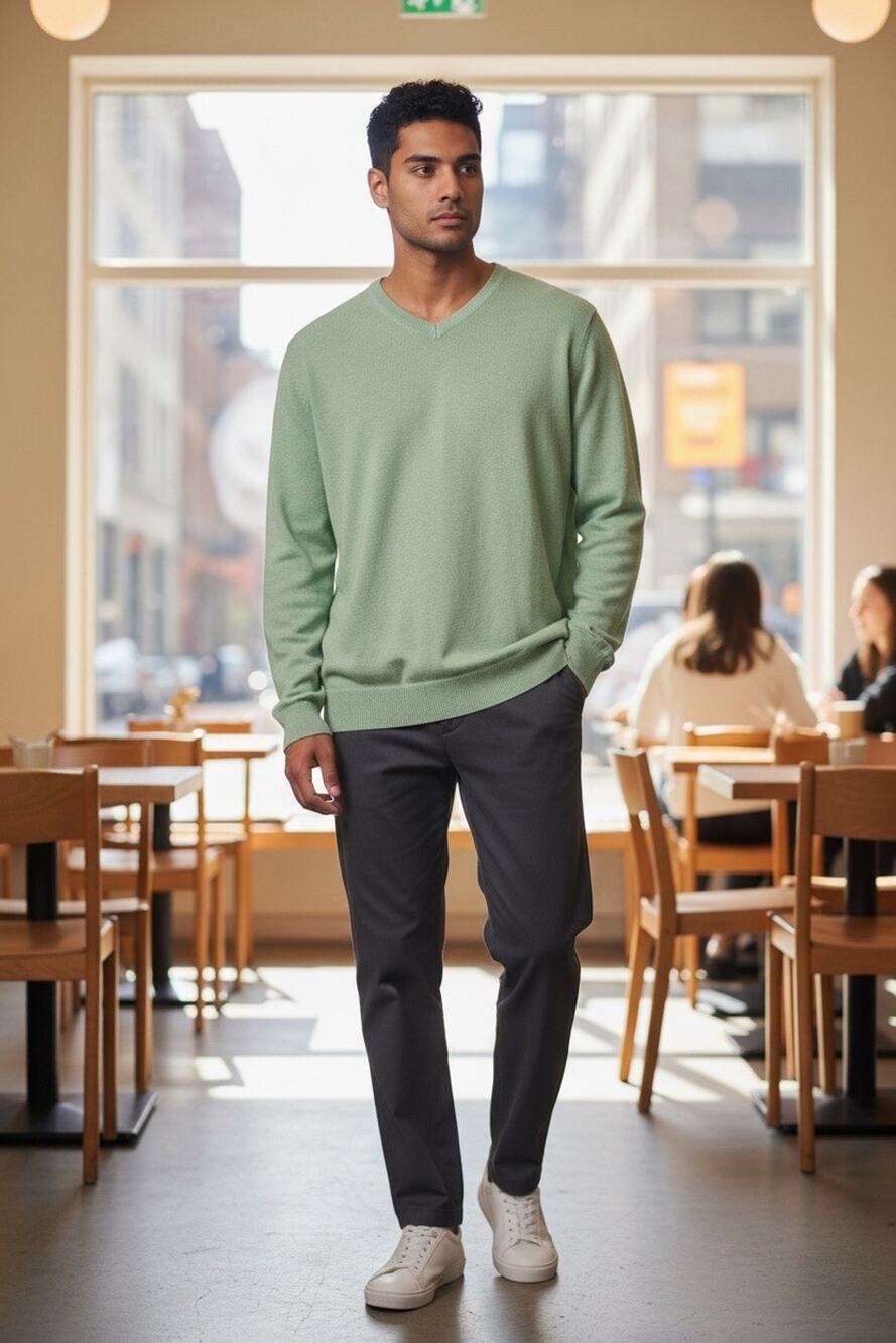 Merona Mens Large Green V Neck Pima Cotton Sweater Lightweight Pullover NEW